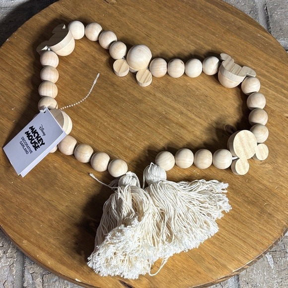 Disney Mickey Mouse Wooden Bead Garland w/Tassels Decor Accent 39" GIFT NEW - Picture 2 of 9